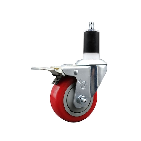 Service Caster 3.5'' SS Red Poly Swivel 1-1/2'' Expanding Stem Caster Total Lock Brake SCC-SSEXTTL20S3514-PPUB-RED-112